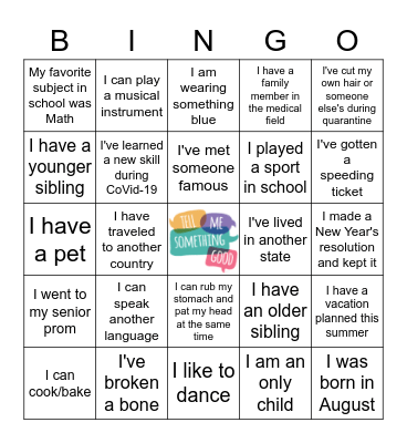 Getting to Know you BingoI Bingo Card