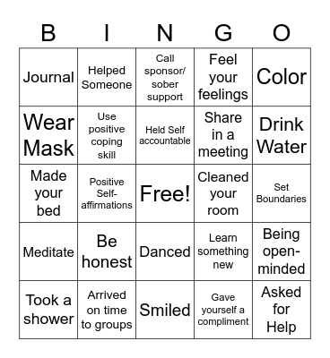 Self-Care Bingo Card