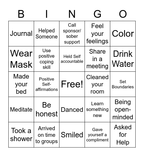 Self-Care Bingo Card