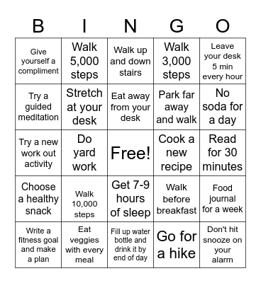 August Fitness BINGO Card