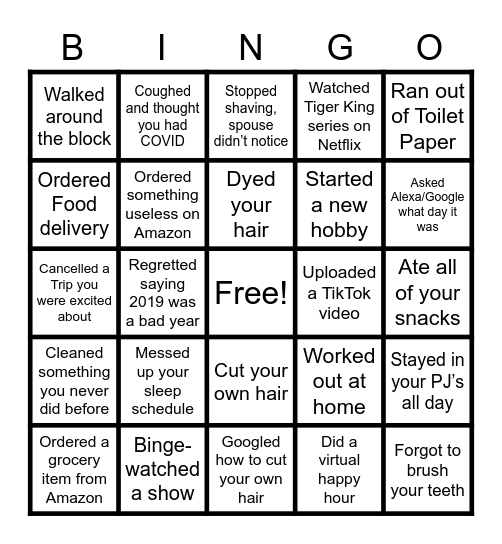 National Operations Work At Home Bingo Card