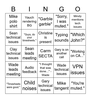 SCS Monday BINGO Card