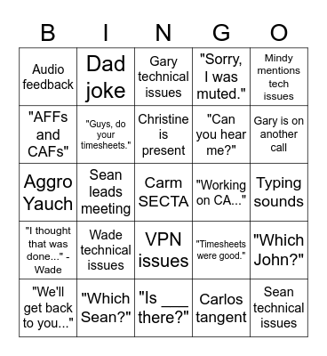 SCS Monday BINGO Card