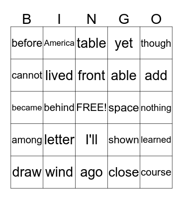 Sight Word List J Bingo Card