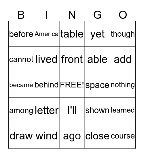 Sight Word List J Bingo Card