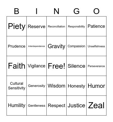 LASALLIAN VIRTUE BINGO Card
