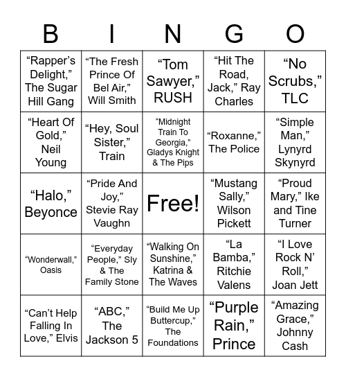 Music Bingo Card