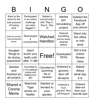Quarantine Bingo Card