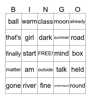 Sight Word List L Bingo Card