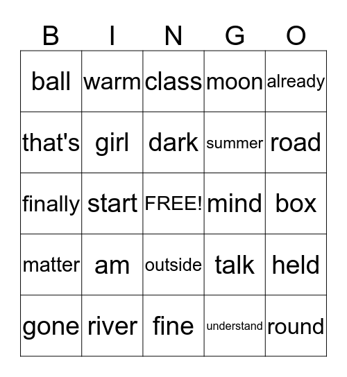 Sight Word List L Bingo Card