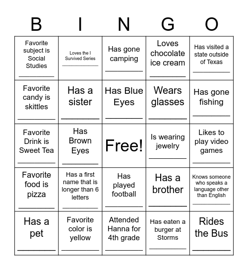 Get To Know You Bingo Card