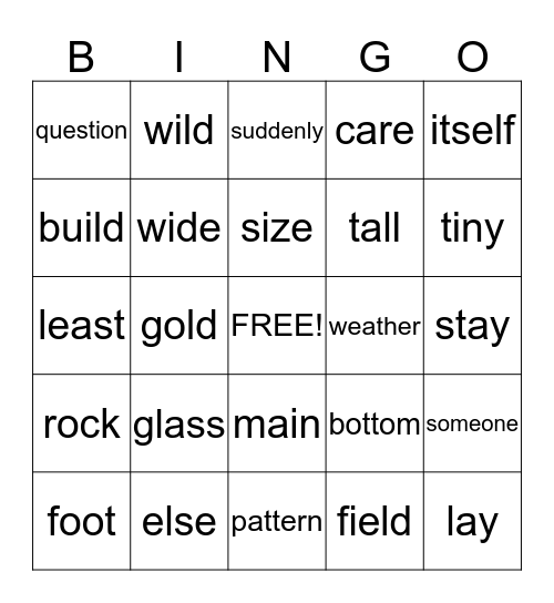 Sight Word List N Bingo Card