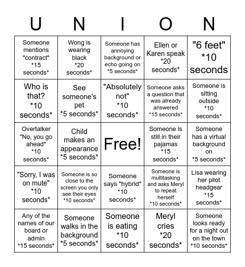 Union Bingo Card