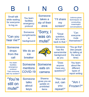 Pace RA Training Zoom Bingo Card