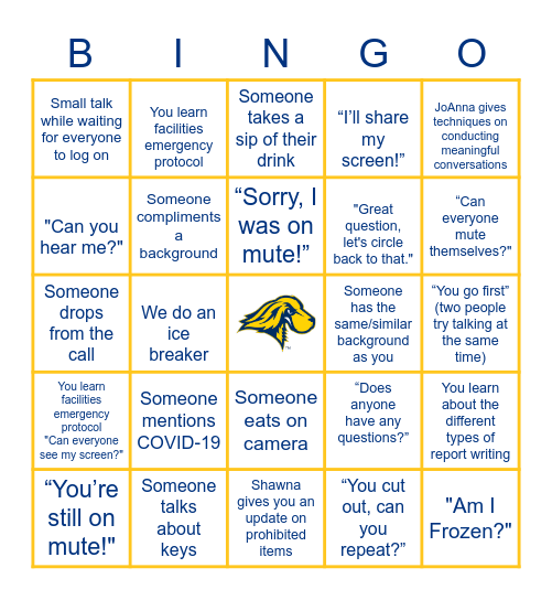 Pace RA Training Zoom Bingo Card