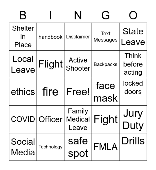 Safety and District Updates Bingo Card