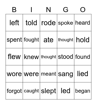 Irregular Verbs Bingo Card