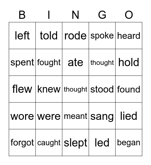 Irregular Verbs Bingo Card