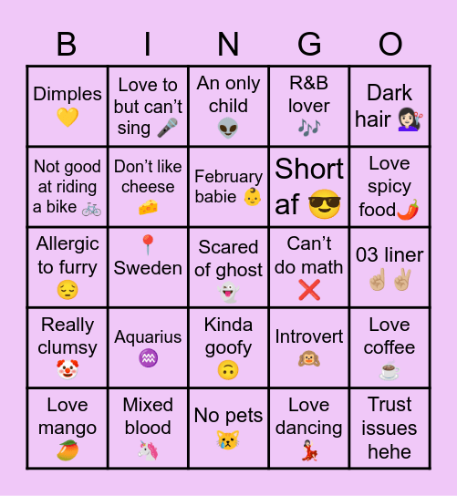 Oreo Niceu Bingo Card