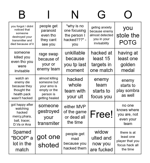 Sombra Bingo Card