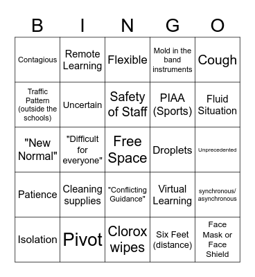 GVSD 2020-2021 School Year Bingo Card