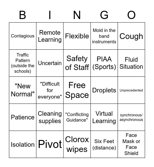 GVSD 2020-2021 School Year Bingo Card