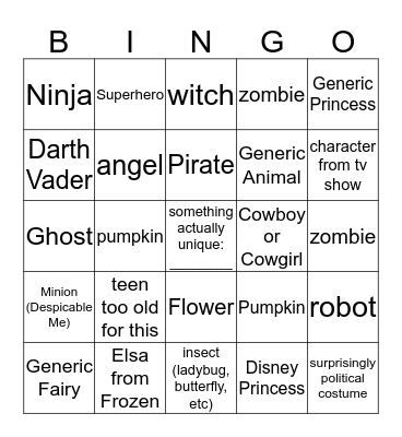 Halloween Trick-Or-Treat Costume Bingo Card