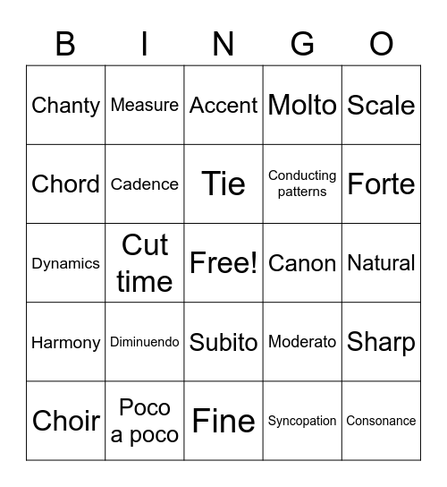 Rich's Choir BINGO Card