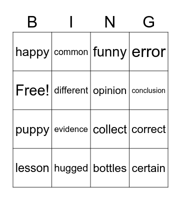 WEEK 3 SPELLING LIST Bingo Card