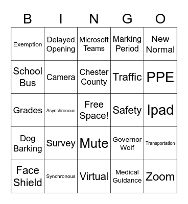 School Reopening Bingo Card