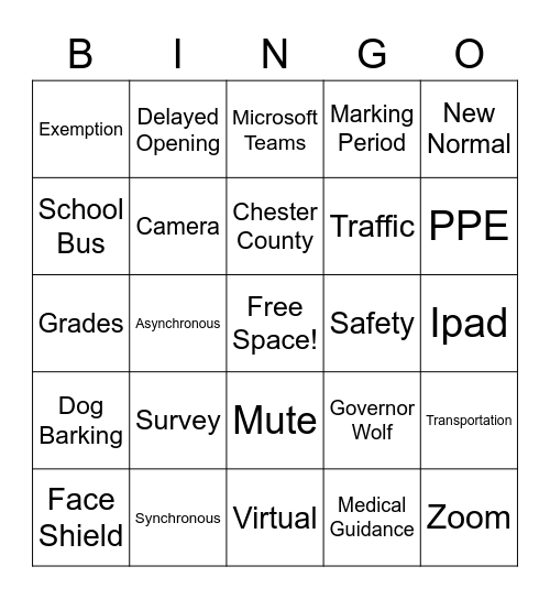 School Reopening Bingo Card