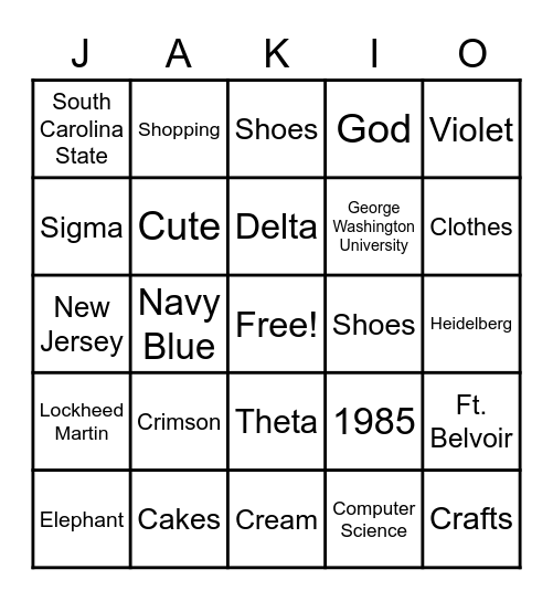 It's Jaki's Birthday Bingo Card