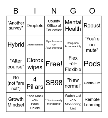 BRSSD 2020-21 Bingo Card