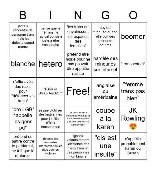 Terf bingo Card