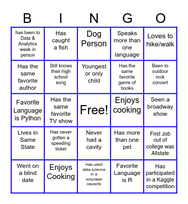 Get-to-know-you BINGO Card