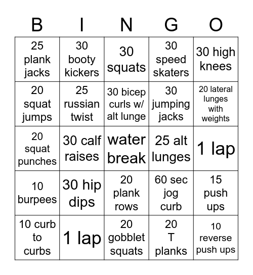 Body Back Bingo Card