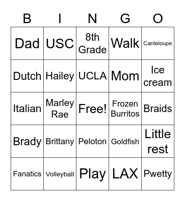 O Fam Bingo Card