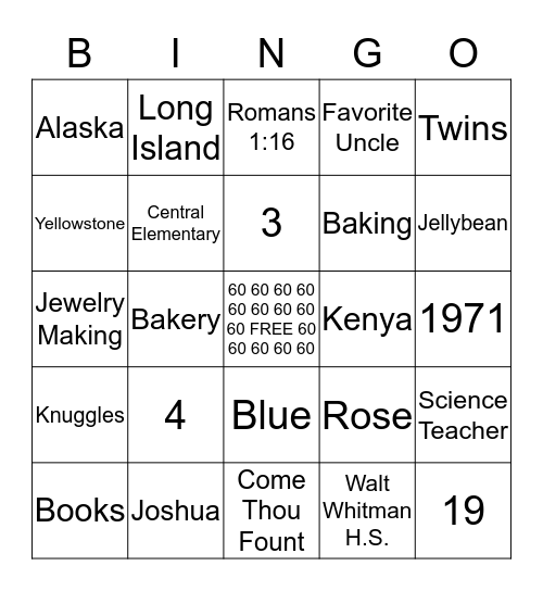 Happy Birthday Rose Bingo Card