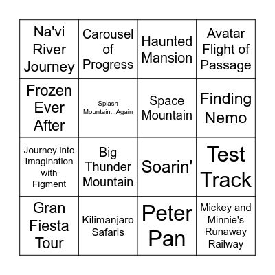 Disney Disaster Bingo Card