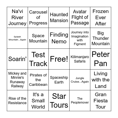 Disney Disaster Bingo Card
