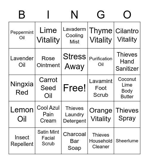 Young Living Bingo Card