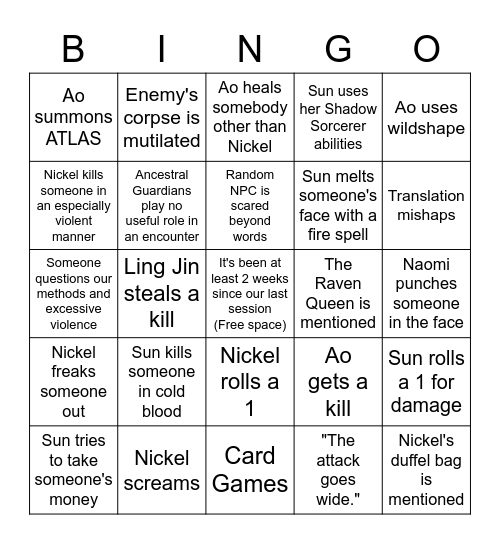 Kara-Tur bingo Card