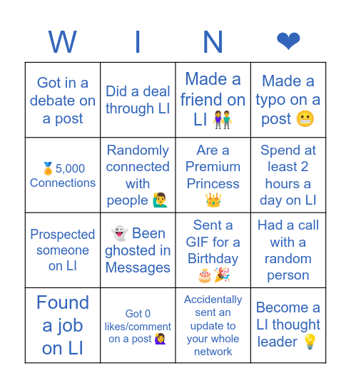 LINKEDIN CHALLENGE Bingo Card