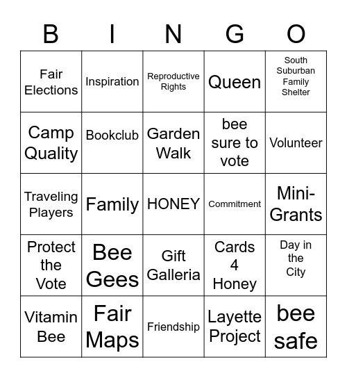 HONEY BINGO Card