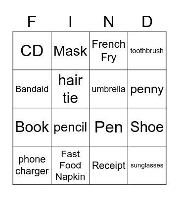 Car Bingo Card