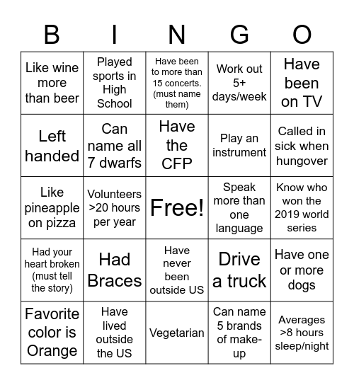Torrance Bingo Card