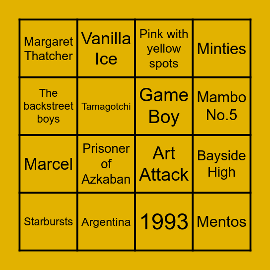 90’s Bingo Trivia Bingo Card