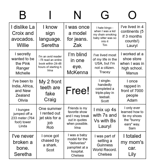 All Staff Bingo! Bingo Card