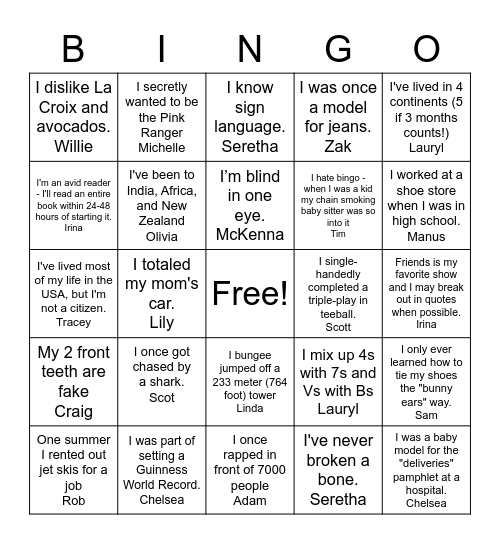 All Staff Bingo! Bingo Card