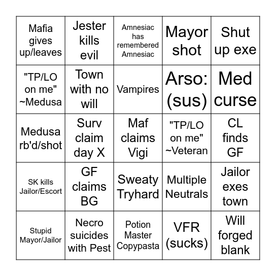 CAA Bingo Card